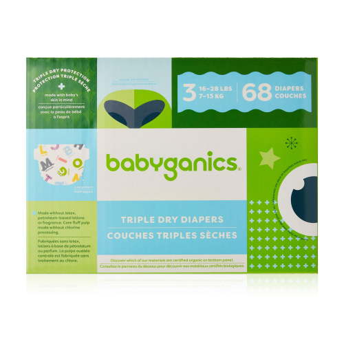 Babyganics Triple Dry, Ultra Absorbent Diapers, Size 3, Box 68ct