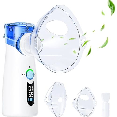 Portable Nebulizer for Adults, Nebulizer for Kids, Handheld Portable Nebulizer for Adults with LED Display and Auto-Cleaning OTC Spacer