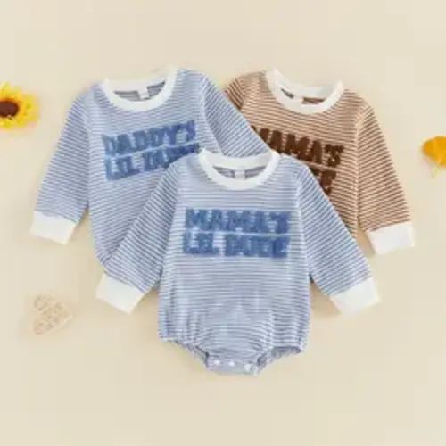 REDWOON Infant Baby Boy Waffle Romper Long Sleeve Mama's/Daddy's Little Dude Embroidery Striped Bodysuit Fall Winter Clothes 0-18 Months - TikTok Shop