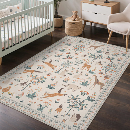 Bungalow Rose Animal & Floral Machine Washable Performance Area Rugs with Non-Slip Backing & Reviews | Wayfair