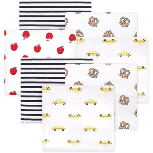 Little Treasure Hudson Baby Cotton Poly Flannel Receiving Blankets Multipack, Yellow NYC, 30x30 inches