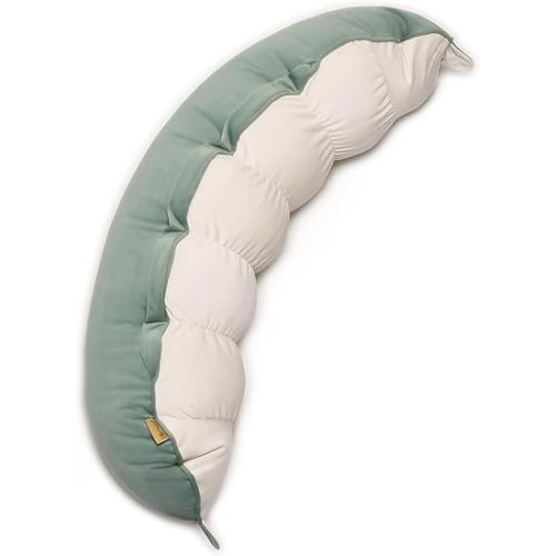 Peallow(Pat. Pend) – Long Round Body Pillow for Adults, Bolster Pillow for Sleeping, Soft and Supportive Pillow for Sleeping & Lumbar Support (Green-White, 29.5")