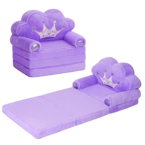 MOONBEEKI Toddler Sofa Chair Comfy, Foldable Princess Couch for Kids Girl | Toddler Recliners for Kids Furniture for Bedroom and Playroom, Purple