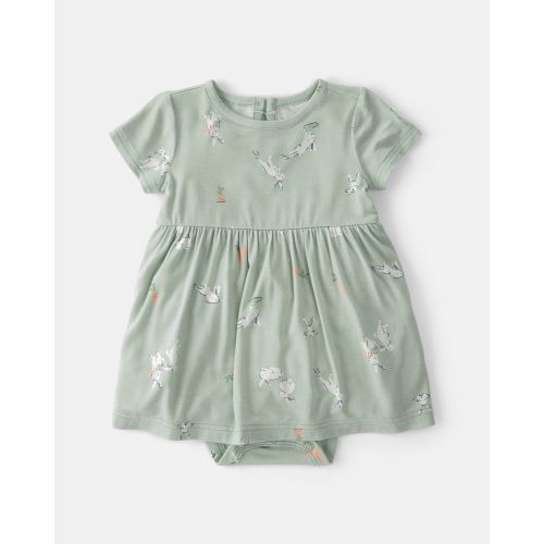 Baby Girl Easter Bunny PurelySoft Short-Sleeve Bodysuit Dress - Green | Carter's