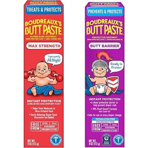 Boudreaux's Butt Paste 4oz Butt Barrier Ointment and 4oz Max. Strength Diaper Rash Ointment