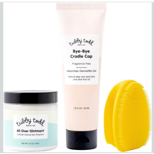 TUBBY TODD Cradle Cap Baby Hair Treatment Kit - Includes Bye-Bye Cradle Cap Gel, Cradle Cap Silicone Brush, & 3.5oz All Over Ointment - Gentle for Babies’ Sensitive Skin