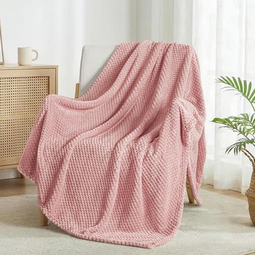 Exclusivo Mezcla Large Waffle Fleece Throw Blanket for Couch, Pink | Lightweight Soft Blanket for Sofa, Bed, Living Room, Plush Fluffy Throw for Home Decor, Travel, All Season, 50x70 Inches