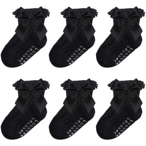 Baby Socks Baby Girl Non Slip Grip Ruffle Socks with Bows Soft Cotton Toddler Girl Sock with Grips Newborn Infant