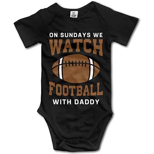 On Sundays We Watch Football with Daddy - Cute Baby Bodysuit Short Sleeve Romper Black