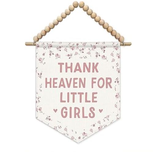 SJDFCSA Girl Nursery Decor Thank Heaven for Little Girl Pennant Flag,Wildflower Nursery Decor, Pink Flower Wall Art Hanging Toddler Playroom Bedroom Dorm Decor,