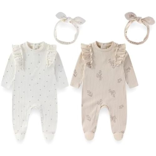 Unisex Baby Boy Girl Footies Sets Cotton Long Sleeve Infant Rompers 0-12Months Babies' Outfits
