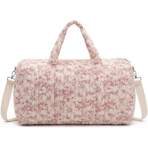 Quilted Duffle Bag for Women Floral Duffel Bags for Travel Cute Weekender Bags Baby Hospital Bag