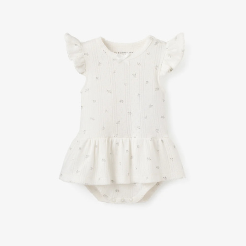 White Floral Organic Cotton Pointelle Baby Bubble Romper