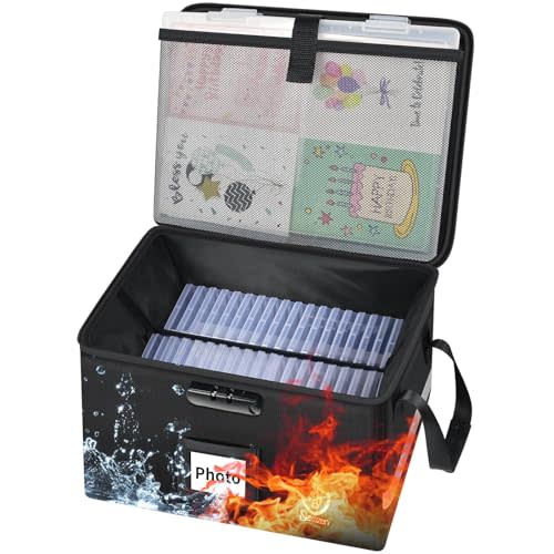 Fireproof Photo Storage Box with Lock, with 39 Cases for 4x6 & 8x12 | Waterproof Picture & File Organizer, Portable Photos Boxes Containers for Families, Photographers, Scrapbooking, Moving, Home