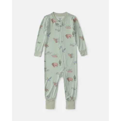 Baby Boy 1-Piece Animals PurelySoft™ Snug Fit Pajama - Green | Carter's