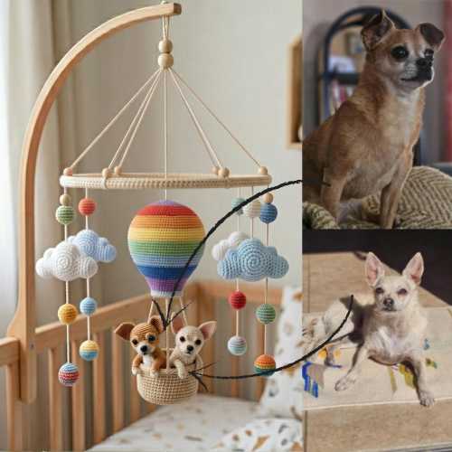 Custom Baby Mobile, Custom Crochet Dog & Cat, Kitten Pet Nursery Decor, Hanging Crib Mobile, Baby Nursery Mobile, Pet Sympathy Gift