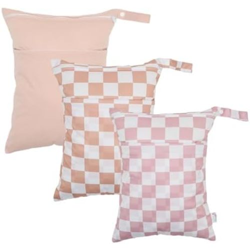 Wet Dry Bag Reusable Waterproof Swimming Bag Travel Beach Pool Yoga Gym Bag for Baby Cloth Diaper Swimsuits Wet Clothes Two Zipper Pockets 3 Pack 3L15