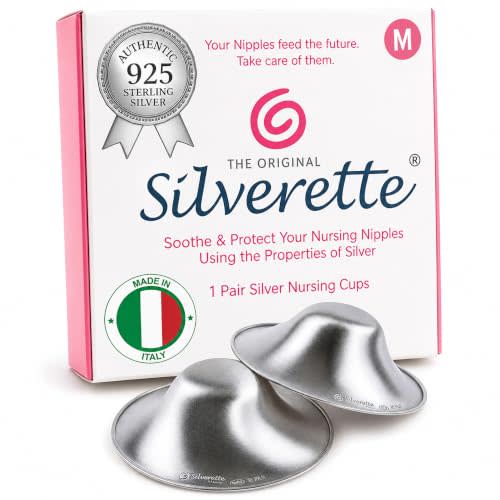 Silverette Nursing Cups, Postpartum Essentials, The Real Silverette, Medium | Pure 100% Sterling Silver Nursing Cups, Nipple Shields for Breastfeeding Newborn, Silver Nipple Covers, Made in Italy, Gift