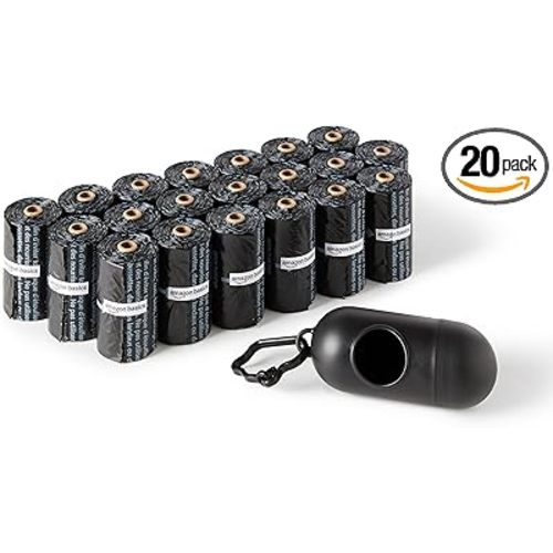 Amazon Basics Dog Poop Leak Proof Bags with Dispenser and Leash Clip, Unscented, 13" x 9" Large Size, 300 Count