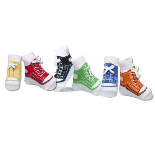 Baby boy socks with sneaker shoe design- 0-12 months - Anti-slip soles-Soft cotton-6 pairs - Baby shower gift - Gift box -BOY SNEAKERS