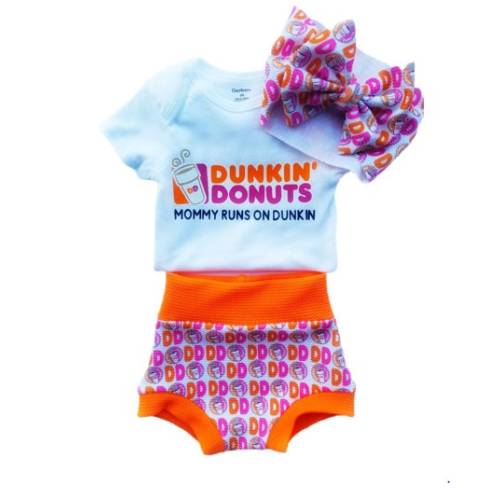Dunkin' Donuts Bummies Outfit Shorts Bloomers Diaper Cover Top Shirt Head Wrap Bow Piggy's