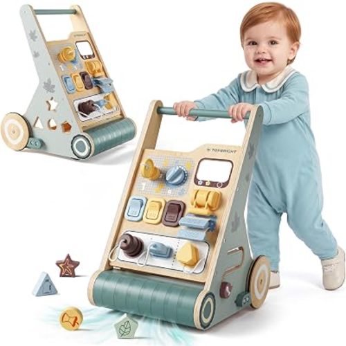 TOPBRIGHT Wooden Baby Walker with Activity Center for 1 Year Old Boy Gifts