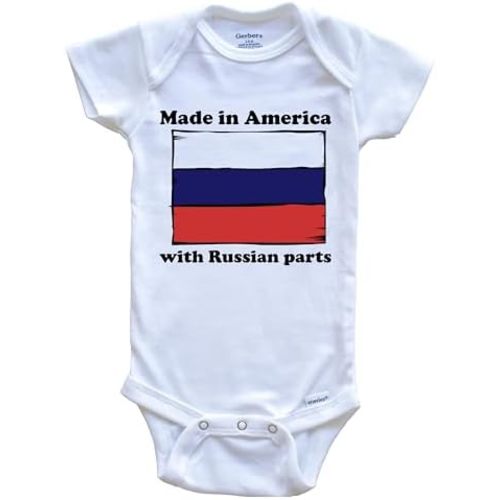 Made in America with Russian Parts Funny Russia Flag One Piece Baby Bodysuit