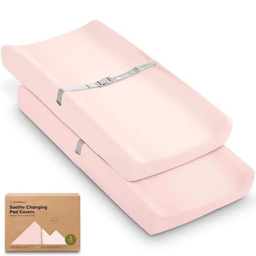 2-Pack Organic Changing Pad Covers for Girl, Boy, Neutral - 100% Cotton Changing Table Pad Cover, Soft Baby Nursery Diaper Changing Pad Sheets,Contour Changing Pads Liners,Change Pad Cover (Mist Rose)