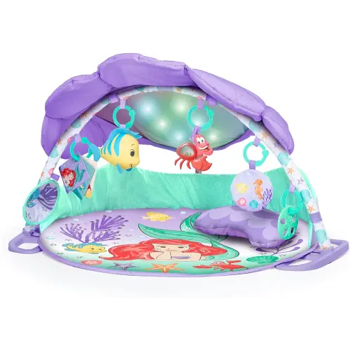 Bright Starts Disney Baby The Little Mermaid Twinkle Trove Light-Up Musical Baby Activity Gym with Tummy Time Pillow, Newborn+