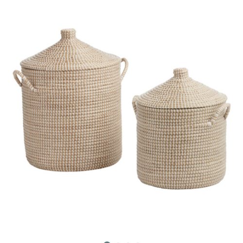 Adira White and Natural Seagrass Basket With Lid - World Market LARGE