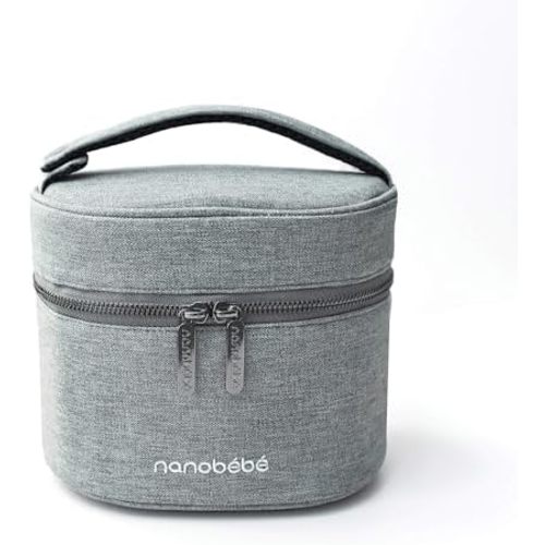 Nanobebe Breastmilk Baby Bottle Deluxe Cooler & Travel Bag with Ice Pack Included. Compact Triple Insulated, Easily attaches to Stroller or Diaper Bag- Grey
