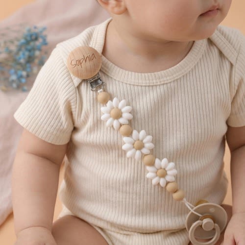 Personalized Floral Pacifier Clip, Baby Girl Newborn Gift, Baby Shower Gift for New Parents, Custom Dummy Clip
