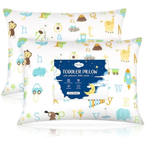 Babebay 2-Pack Toddler Pillow,13X18 Cotton Toddler Pillows for Sleeping, Machine Washable Kids Pillows with Pillowcase, Perfect for Travel, Toddlers Cot (Sunny Rainbow)