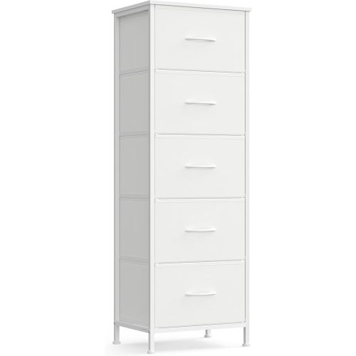 SONGMICS Dresser for Bedroom, Chest of Drawers, Steel, MDF, 5 Non-Woven Fabric Drawers, Storage Organizer Unit, Closet, Entryway, Cloud White and Snow White ULGS315W01S