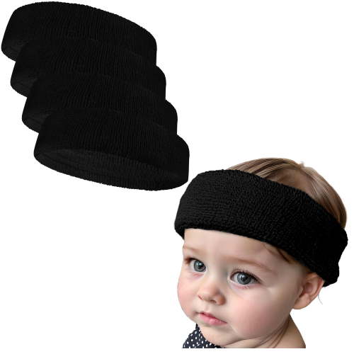 Couver Baby Infant Terry Solid Color Headband/Terry Cloth Head Band - 4pieces, Black
