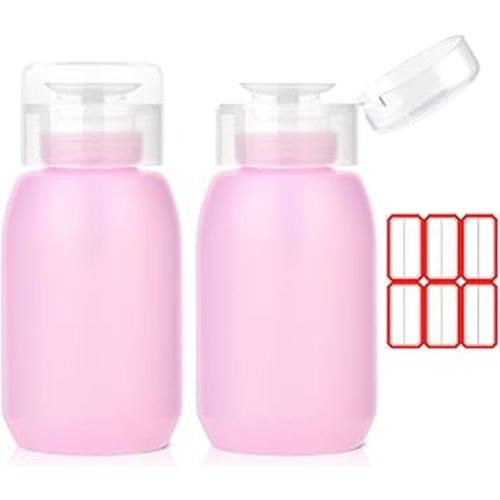 NXJ INFILILA Acetone Pump Dispenser, Push Down Pump Dispenser 2 Pack Nail Polish Remover Pump Empty Pump Bottle Dispenser for Alcohol, Nail Polish & Makeup Remover, Toner, etc 200ml (6.8oz)