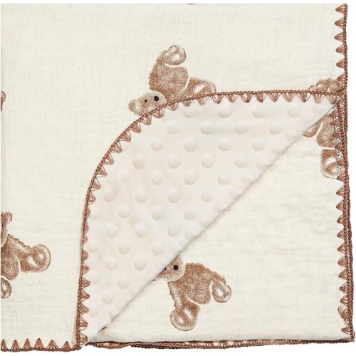 Baby Blanket 40x40 Inches,Muslin Cotton and Minky Dotted Double Layer Soft Receiving Blanket for Newborn Toddler,Brown Bear