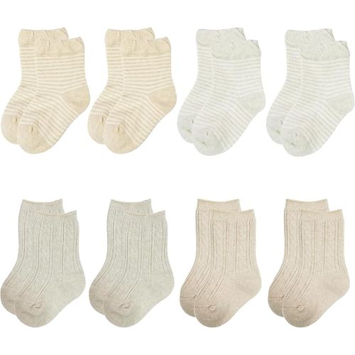 Baby Socks 8-Pack, Infant to Toddler Crew Socks, Soft Breathable Cotton, Reinforced Toe & Easy-On Design