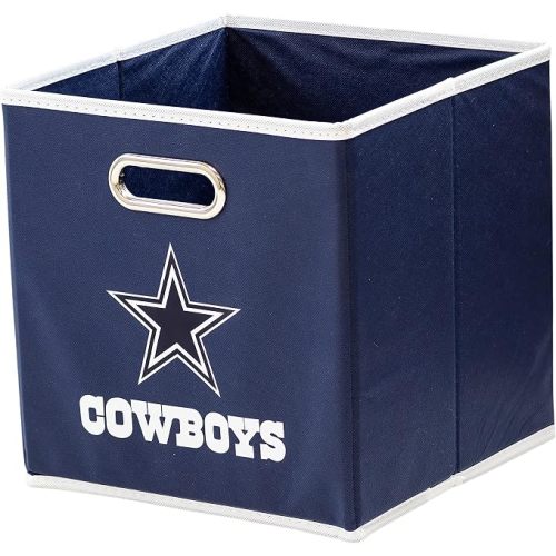 Franklin Sports NFL Dallas Cowboys Collapsible Storage Bin | Fits Cube Organizers, Chrome Carry Handle, Folds Flat For Easy Use, Office, Bedroom + Man Cave Decor, Organize Toys + Clothes