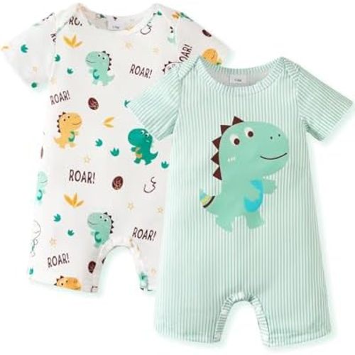 NZRVAWS Newborn Baby Boy Clothes Infant Romper 2-Pack outfit Cute Pattern Essential Short Sleeve Summer Spring Clothing 0-24M