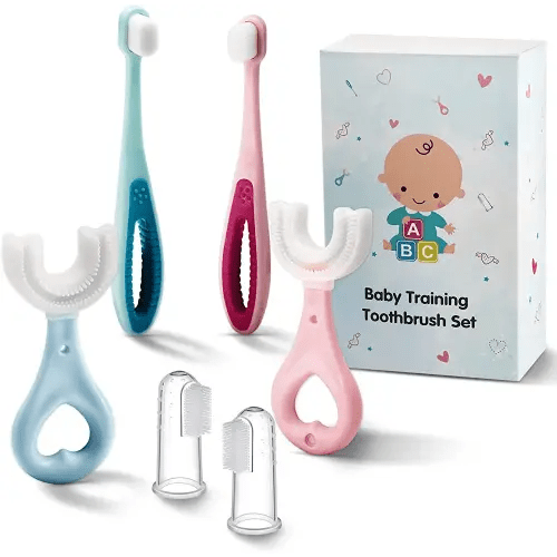 6 in 1 Baby Training Toothbrush Set - Infant to Toddler Toothbrush Oral Care Toothbrush - Food Grade Silicone,Extra Soft Bristles,Perfect for 6+,12+,24+ Months