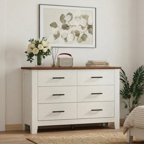 Modern Farmhouse 6 Drawer Dresser for Bedroom, 47'' Wide Wooden Chest