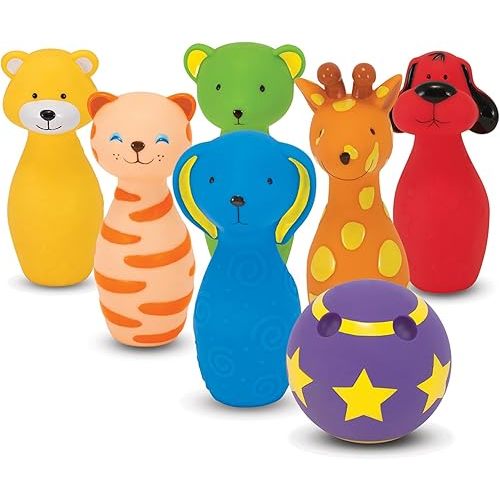 Melissa & Doug K’s Kids Bowling Friends Set, Soft Animal-Themed Pins & Ball with Carry Case, Travel-Friendly Bowling Game Sports Toy, Indoor & Outdoor Toddler Toys for Kids Ages 2+