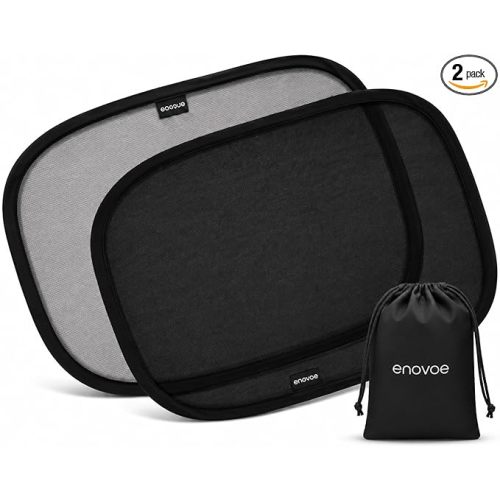 2-Pack Car Window Shades by Enovoe - 19" x 12" in Side Window Cover for SUVs, Sedans, and Trucks - Protects Baby from UV Rays and Glare - Cling Design for Easy Use - Plain
