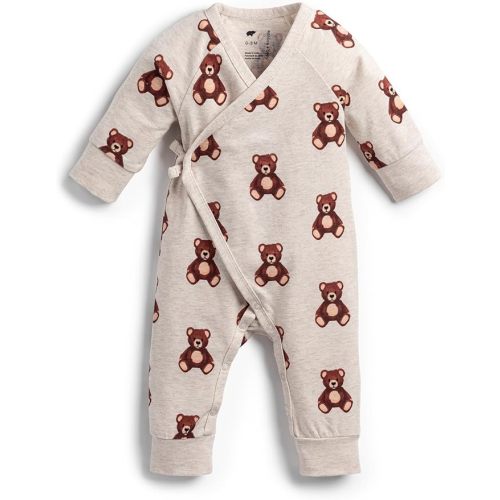 monica + andy Kimono Tie Long Sleeve One Piece, 100% Organic Baby Clothes for Girls & Boys, Preemie, Newborn & Infant