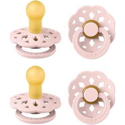 BIBS Boheme Pacifier 4-Pack. BPA Free Dummy Pacifier, Round Nipple. Natural Rubber Latex, Made in Denmark, Size 1 (0-6 Months), Blossom