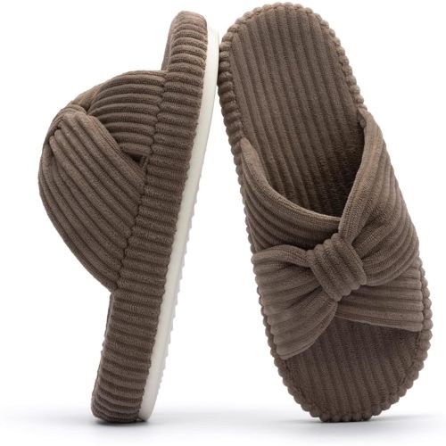 Chantomoo Slippers for Women Memory Foam House Bedroom Corduroy Bow Crossbands Slide Slipper Shoes Comfy Trendy Gift Slippers