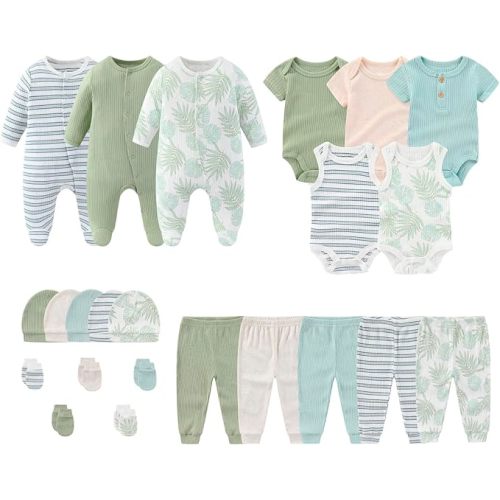 Layette Gift Set 23-Piece Baby Bodysuits Infant Outfits Essentials and Accessories 0-12 Months