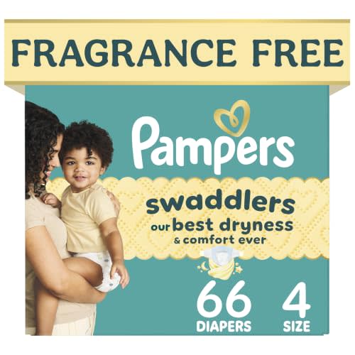 Swaddlers Diapers, Size 4 (15-34 lbs), 66 Count, Fragrance Free, Hypoallergenic, Absorbent, Pediatrician Recommended, Skin Safe