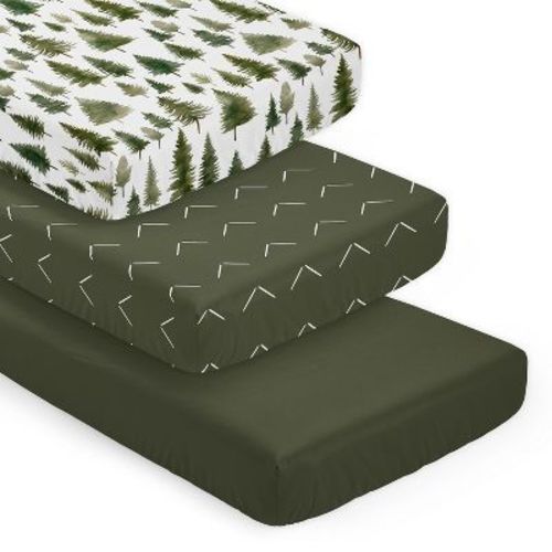 Sweet Jojo Designs Baby Boy, Girl, Unisex/Gender Neutral Fitted Crib Sheets Woodland Pine Tree Green and White 3pc